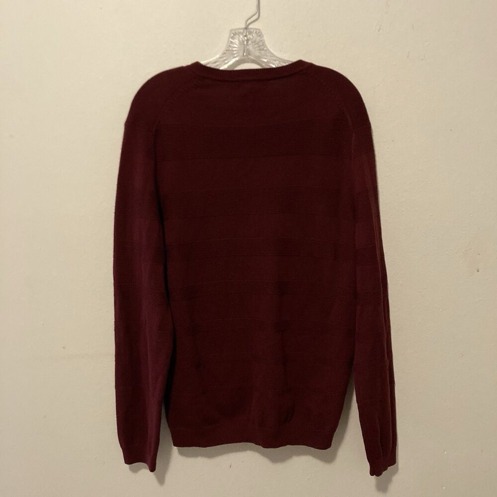 CALVIN KLEIN maroon striped v-neck long sleeve pullover sweater M - Picture 8 of 9